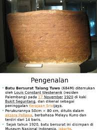 Batu bersurat bukti bertulis yang tertua tentang bahasa melayu kuno ini terdapat di beberapa buah prasasti (batu bersurat). Tema Pembentangan Bm Batu Bersurat Talang Tuwo 684m