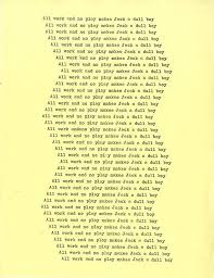 The Shining All Work And No Play Makes Jack A Dull Boy Single Typewritten Page From The Shining Filled The Overlook Hotel