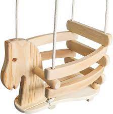 Buy Ecotribe Wooden Horse Toddler Swing Set Baby Swing Outdoor Indoor Smooth Birch Wood With Natural Finish Cotton Ropes Eco Conscious Toddler Bucket Swing Chair 6 Months To