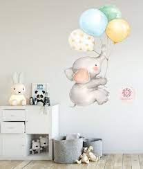 Elephant Balloons Watercolor Wall Decal Sticker Baby Nursery Art Decor Baby Room Wall Baby Nursery Art Kids Room Wall Art