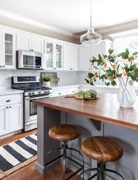 Designer Juxtaposed Interiors Light Airy Kitchen Butcher Block Island Gray Island Marble Count Wood Countertops Kitchen Home Kitchens Kitchen Design