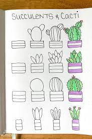 Learn how to draw four different cacti / succulents using watercolors and colored pencils. Cacti Doodles Succulents Step By Step The Petite Planner