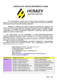 Huskey Lubricants Cross Reference Guide By Rep Office Of