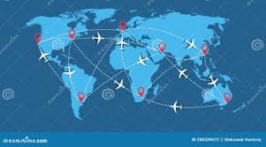 Mapa Mundial De Viajes Con Aviones. Rutas De Vuelo Con Marcadores De  Chinchetas Rojas Y Dirección Punteada Ilustración del Vector - Ilustración  de global, azul: 208339672