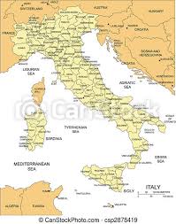 Located in the center of the mediterranean sea and traversed along its length by the apennines, italy has a largely sober seasonal climate. Italy Map With Administrative District And Surrounding Countries Vector Map Of Italy Broken Down By Administrative Districts Canstock