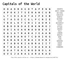 capitals of the world word search