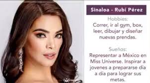 Alejandra Rubí Pérez López, de #Sinaloa, con 21 años y 178 cm es la tercera  designada por parte de Mexicana Universal Organización. Rubí estudia el  segundo cuatrimestre de la carrera diseño de