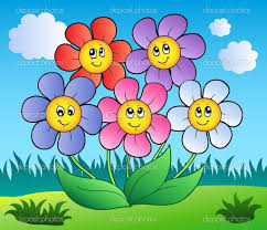 Five Cartoon Flowers On Meadow Cartoon Flowers Flower Garden Pictures Happy Cartoon