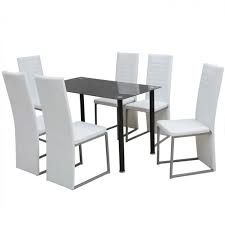 Modern Dining Table Chairs Set Of 7 Tempered Glass Stand White Recliner Seats Modern Dining Table Dining Table Chairs Dining Room Table Set