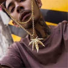 Hip Hop Street Hemp Leaf Pendant Necklace Womens Jewelry Necklace Leaf Pendant Gold Pendant Necklace