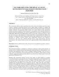 I'm maalysian and am now in australia. Pdf Factors Delaying The Final Account Settlement In Malaysian Construction Industry