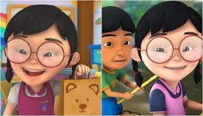 She has white skin, wears glasses, and has black hair. Enggak Cuma Main Film Para Tokoh Upin Ipin Sekarang Merambah Dunia Twitter Boombastis