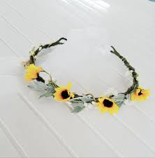 Veil Hair Wreath Sunflower Flower Crown Sheer Ribbon Bridal Etsy Flower Crown Veil Flower Crown Veil Hairstyles