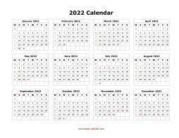 Yearly calendar showing months for the year 2022. Blank Calendar 2022 Free Download Calendar Templates