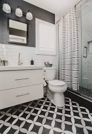 By keeping the walls and the vanity simple and neutral, the designer is able to experiment with the shower and floor tiles and create a load of visual interest with this starburst pattern. Home Depot Bathroom Design Ideas Design Corral