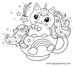 unicorn cat on a cloud in a round frame coloring pages unicorn cat coloring pages coloring pages for kids and adults