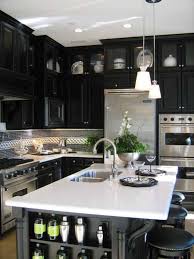 Black Cabinets White Counter Silver Appliances Beautiful Kitchens Home Kitchen Design