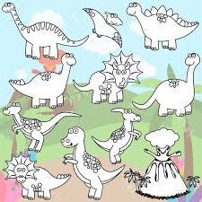 Het waren reusachtige grote dieren. Coloring Page Of Line Art Dinosaurs And A Volcano Royalty Free Cliparts Vectors And Stock Illustration Image 60677149