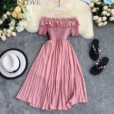 Ruffles A Line High Waist Dress Vintage Girls Dresses High Waist Dress Summer Dresses For Women