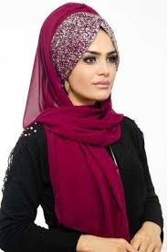 Aise Tesettur Jakarli Visne Kabartma Desenli Bandana Abiye Sal 1 African Head Scarf Unique Hijab Fashion