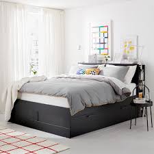 Maya bed frame double 4ft6 distressed waxed pine with headboard wooden. Brimnes Bed Frame W Storage And Headboard Black Lonset Double Ikea