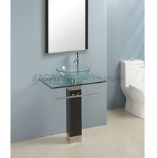 The three 60w bulbs (not included) illuminate your bathroom in a welcoming glow. Glass Vessel Sink Vanity With Clear Glass Bowl Clear Glass Top Plywood Stand Stainless Steel Towel Bar Vessel Sink Vanity Vanity Sink Modern Bathroom Sink