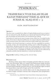 Quran surah al alaq transliteration. Pdf Tradisi Baca Tulis Dalam Islam Kajian Terhadap Teks Alqur An Surat Al Alaq Ayat 1 5