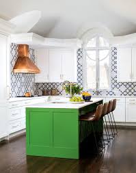 A Bright Green Island Stars In This Seriously Bold Forest Hills Kitchen Green Kitchen Island Green Kitchen Kitchen Colors