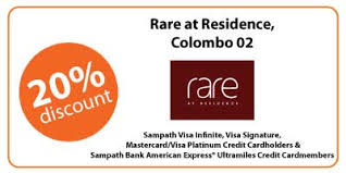 We are not selling anything here! 20 Discount For Dine In At Rare At Residence For Sampath Credit Cards