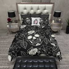 Black And Cream Bedding King Black Sugar Skull Rose Cream Bedding Collection Duvet Bedding Sets Rose Bedding Bedding Sets