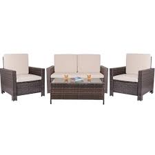 The top 20 ideas about walmart outdoor patio furniture. Walnew 4 Pieces Outdoor Patio Furniture Sets Rattan Chair Wicker Conversation Sofa Set Outdoor Indoor Backyard Porch Garden Poolside Balcony Use Furniture Beige Walmart Com Walmart Com