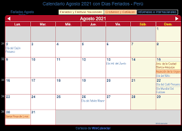Asunción de la virgen (día feriado) 22 dom. Calendario Jul 2021 Calendario De Agosto 2020 Peru