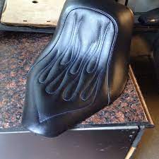Custom Motorcycle Seat Black Leather With Blue Flame Stitch Eddiebarrettinc In Ct Motorcycleseat