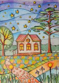 This drawing about how to draw simple scenery for beginners. Summer Night In Village Small Country House In The Garden Beautiful Stock Photo Picture And Royalty Free Image Image 120628608