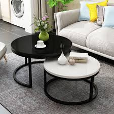 2 Round Tea Table Coffee Table Desk Sets Black White Twin Sets Multi Function Wood Steel Living Room Home Decor Sets Polished Surface Overlapping Endi In 2020