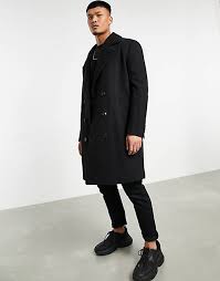 Asos Design Wool Mix Overcoat With Borg Lining In Black Asos
