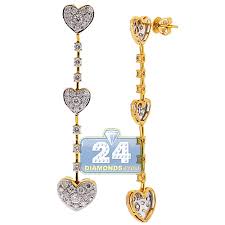 Every earring is unique as they are made by hand so it could happen that they are slightly different. Womens Diamond Triple Heart Dangle Earrings 14k Yellow Gold