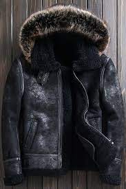 Denny Dora Mens B3 Shearling Jacket Mens Fur Coat Leather Jacket With Hood Shearling Jacket