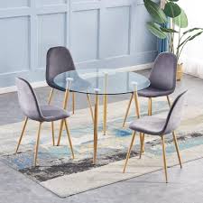 Dining set, (dining table, 4 side chairs & bench) new! Oscar Dining Set Round Table 4 Grey Chairs Lawlors Furniture Flooring