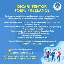 Info loker tegal yang selalu update. Lowongan Kerja Tentor Freelance Untuk Event Toefl Akbar Zambert Course Semarang Loker Swasta