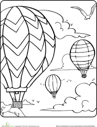 Strawberry fruit with wings and crown coloring pages. Hot Air Balloons In The Sky Worksheet Education Com Summer Coloring Pages Unicorn Coloring Pages Summer Coloring Sheets