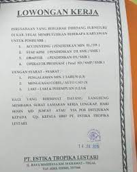 Jun 12, 2021 · kami beli jam tangan (merk ripcurl), kaos warna kuning merk oraqle, celana jeans warna biru merk newlions, terang lelaki lulusan smp itu. Lowongan Kerja Pt Estika Tropika Lestari Kerja Pendidikan Kelestarian