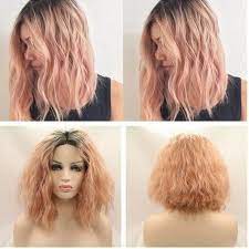 This summer choice is great for women with fail skin and freckles. 14 Inch Natural Peach Pink 2t Ombre Bob Hair Short Curly Wigs Lace Front Centre Heat Resistant Synthetic Hair Replacement Wig For Woman Amazon De Beauty