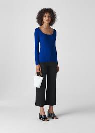 Look for spandex blends, if you'd like to use the rib knit for cuffs and bands. Blue Square Neck Silk Mix Rib Knit Whistles Whistles