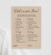 What S In Your Phone Game Printable Rustic Whats On Your Etsy Bridal Shower Games Rustic Bridal Shower Games Card Games
