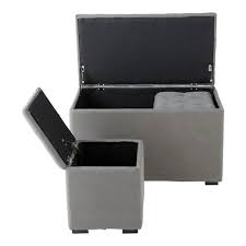 Banc Et 2 Poufs Coffre En Lin Gris L 78 Cm Maisons Du Monde Pouf Coffre Pouf Rangement Pouf