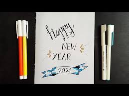 How To Draw Happy New Year 2021 Happy New Year 2021 Banner Drawing Card Simple Greetings Card 2021 Youtube Card Drawing Banner Drawing Cards