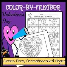 Valentine Color By Number Circle Geometry Arcs Central And Inscribed Angles Math Lesson Plans Middle School Math Math Task Cards