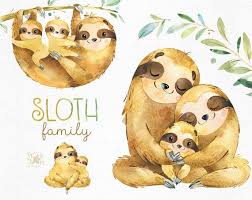Sloth Family Watercolor Animals Clipart Sleepy Sloths Etsy Watercolor Animals Animal Clipart Clip Art
