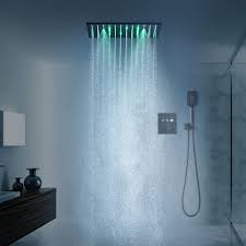Black Concealed Thermostatic Shower Set 16 20 Inch Top Sprayer Optional Three Colors Led Available In 2020 Shower Set Shower Faucet Sets Led Color